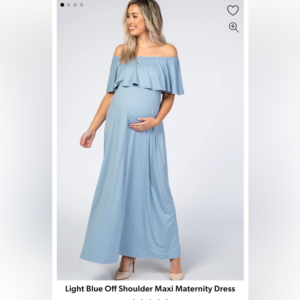 PinkBlush Hello Miz Light Blue Off Shoulder Maxi Maternity Dress, size L